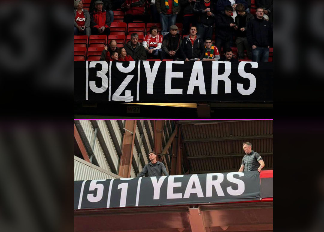 Baneri që dikur numëronte pritjen e Cityt shfaqet sërish në Old Trafford