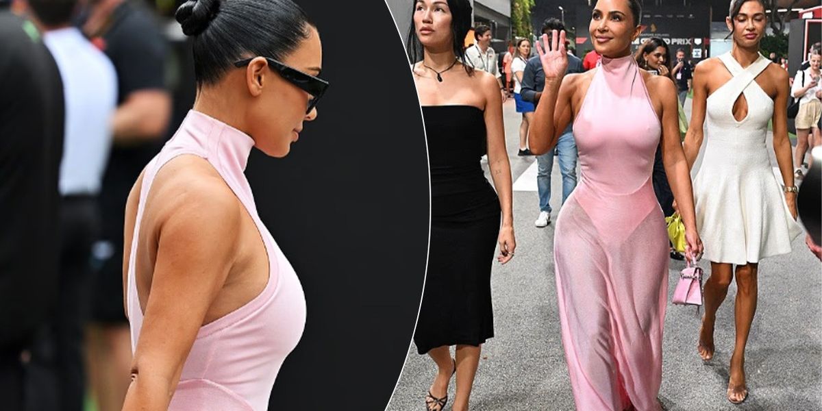 Kim Kardashian tërheq vëmendjen në pistën e Singaporit, pranë Lewis Hamiltonit